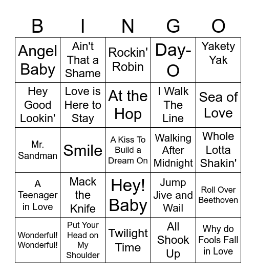 Rediscover the 50's on Amazon Music Bingo Card