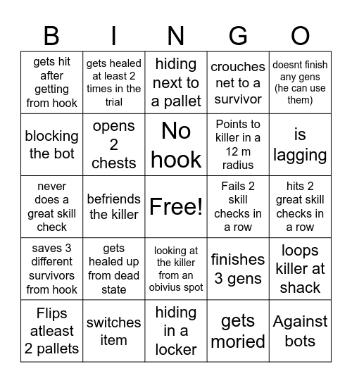 DBD Bingo Card