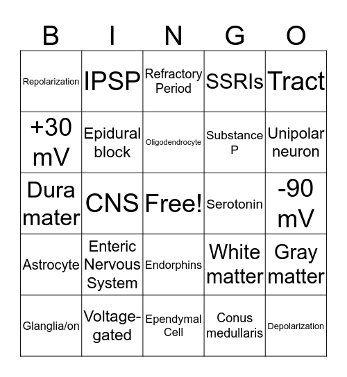 Exam 5  Bingo Card