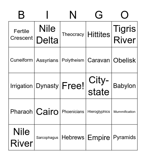 Module 17 Early Civilizations of the Fertile Crescent and Nile River Bingo Card