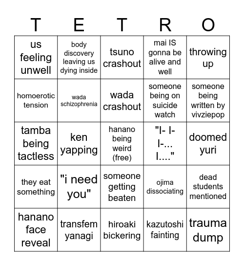 tetro sesja Bingo Card