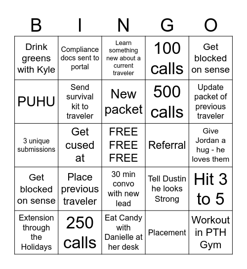 Globo Gym Bingo Card