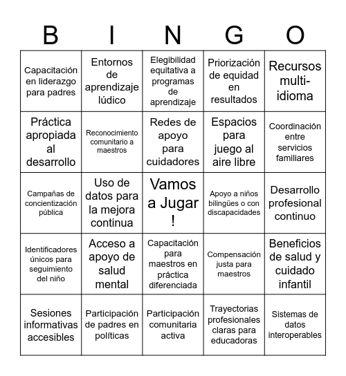 Bingo del Mapa de Ruta para la Educación Temprana en Florida Bingo Card
