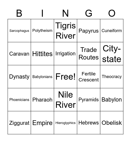 Module 17 Early Civilizations of the Fertile Crescent and Nile River Bingo Card