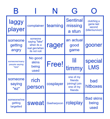 Forsaken Bingo Card