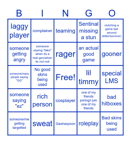 Forsaken Bingo Card