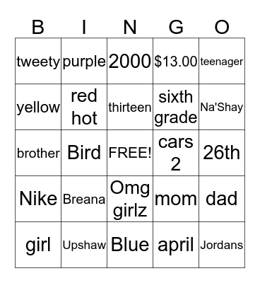 Untitled Bingo Card