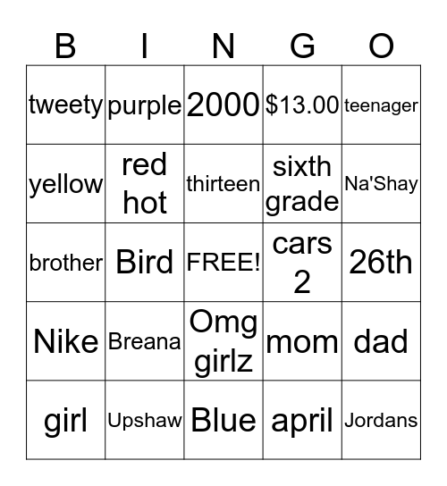 Untitled Bingo Card