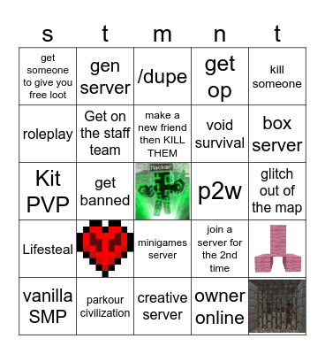 MINECRAFT SERVER BINGO Card