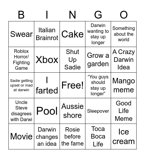 Darwin And Sadie Bingo Card