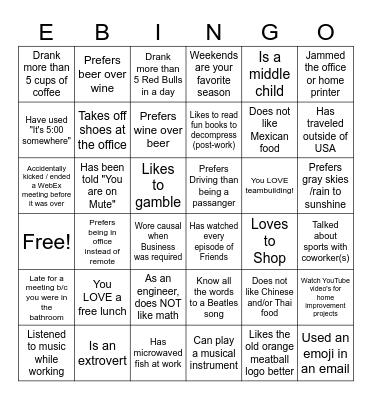Workplace Bingo Card