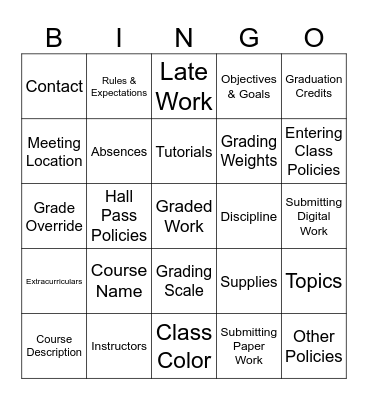 Syllabus Bingo! Bingo Card