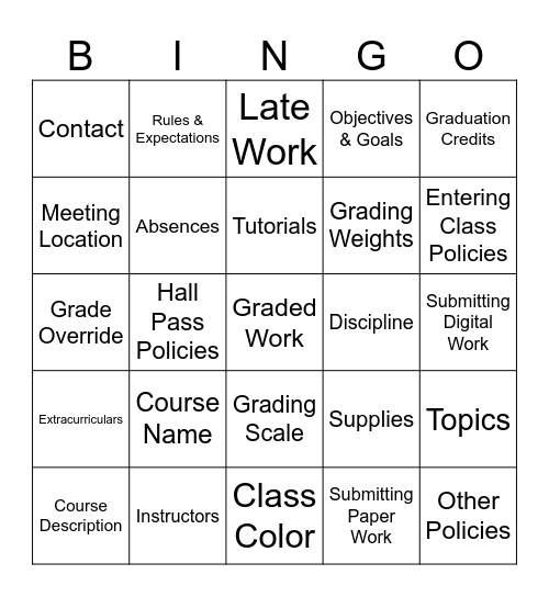 Syllabus Bingo! Bingo Card