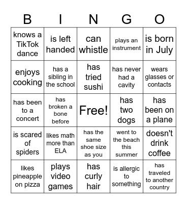 Find someone who... Bingo Card