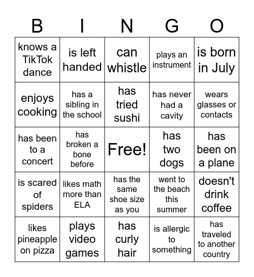 Find someone who... Bingo Card