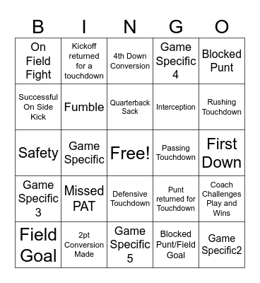 Thursday Night Football Bingo Card