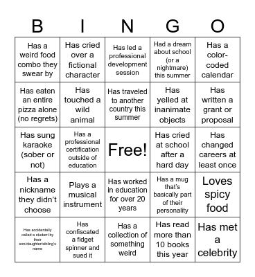 Douglas Intermediate and Upper Staff Bingo Card