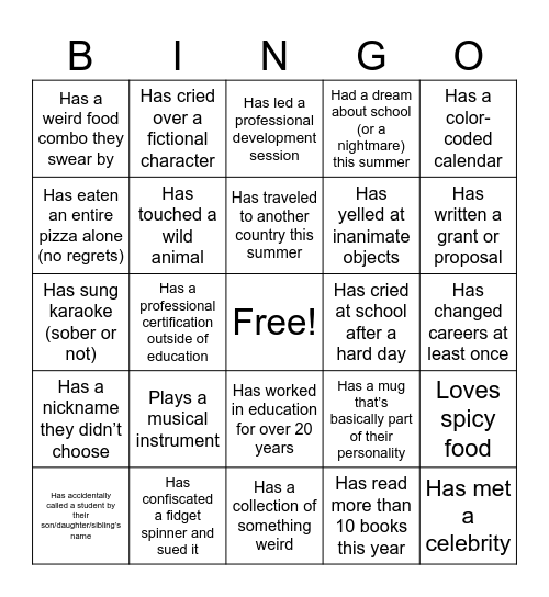 Douglas Intermediate and Upper Staff Bingo Card