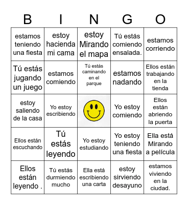 Spanish Verbs Bingo Card