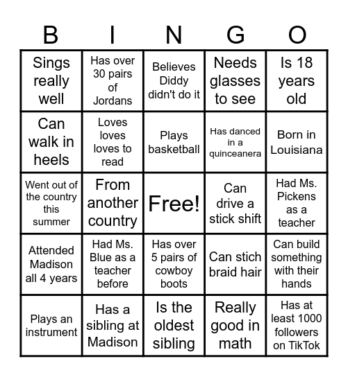 Getting to Know My Classmates Bingo Card