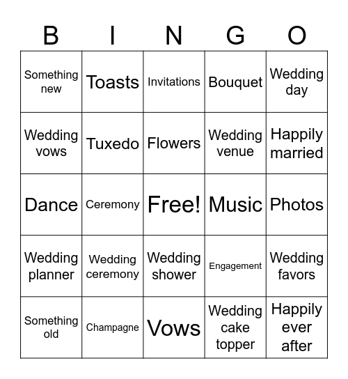 Bridal Bingo Card