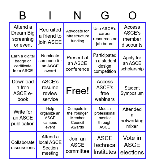 ASCE Bingo Card