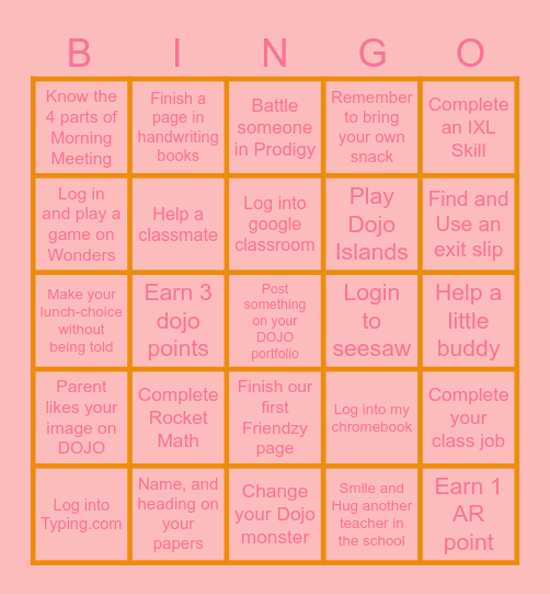 Classroom BINGO Card