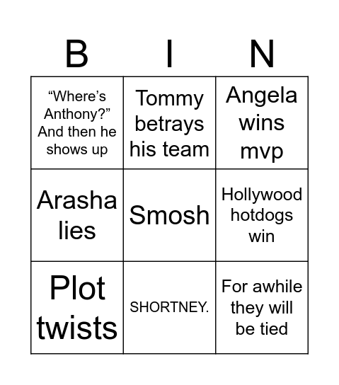 Smosh summer games Bingo Card