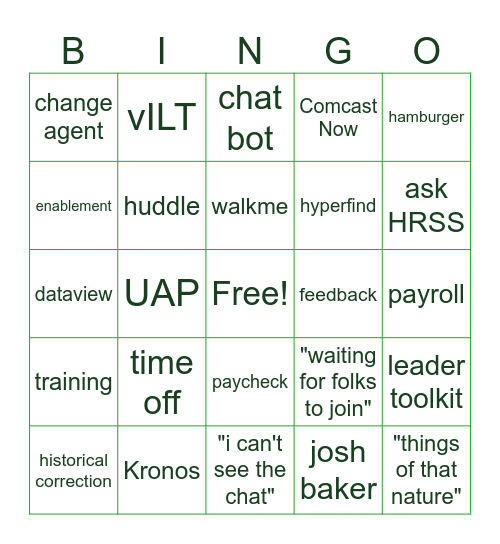 UKG Pro Bingo Card Bingo Card