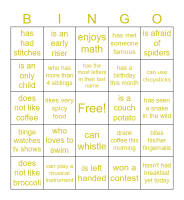 Mingle Bingo Card