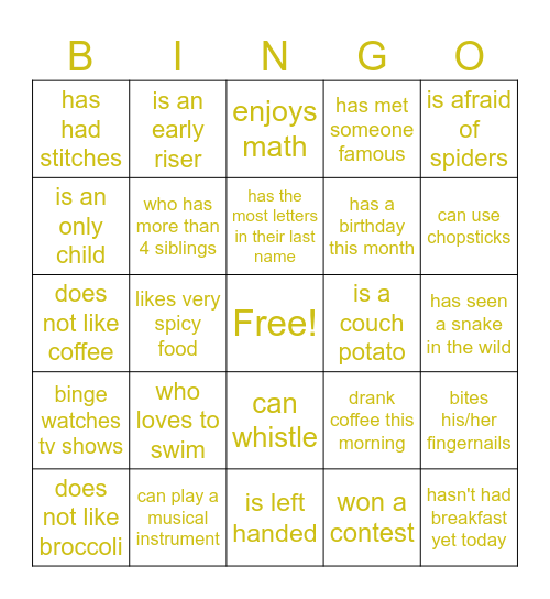 Mingle Bingo Card