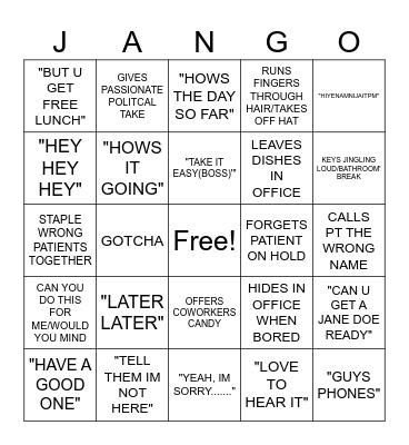 JANGO Bingo Card