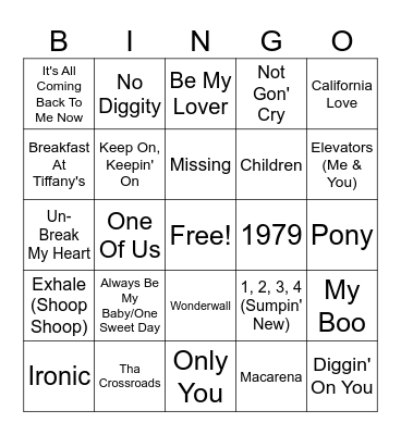 Billboard Year-End 1996 Bingo Card