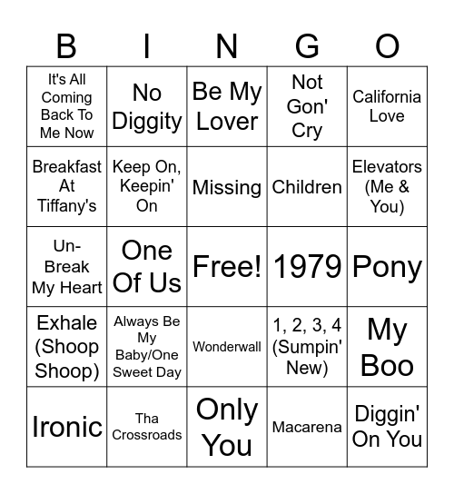 Billboard Year-End 1996 Bingo Card