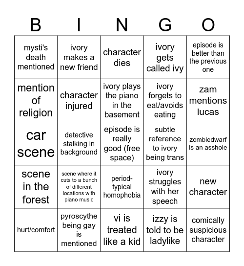 whitepine new episode bingo Card