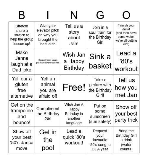 Still Sweating to the Oldies at 65 Bingo Card