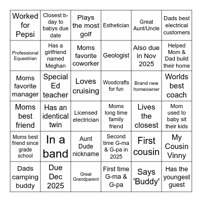 Baby D'Amico Bingo Card