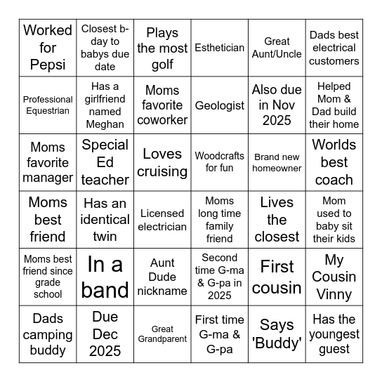 Baby D'Amico Bingo Card