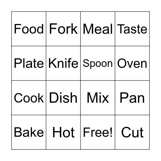 Chef Bingo Card