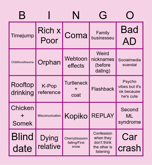 K-Drama Bingo Card