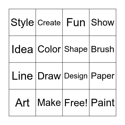 Artist/Designer Bingo Card