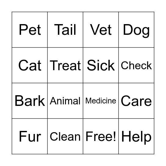 Veterinarian Bingo Card