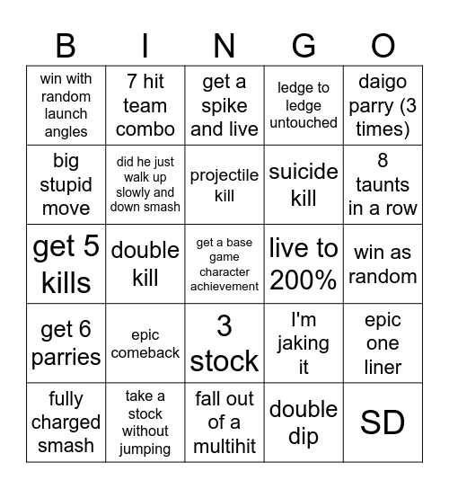 doubles with a twist Bingo Card