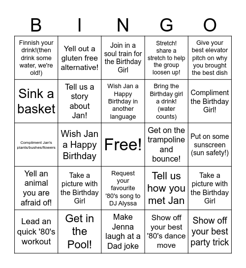 Still Sweating to the Oldies at 65 Bingo Card