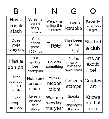 Welcome Week 2025 Bingo Card