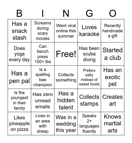 Welcome Week 2025 Bingo Card