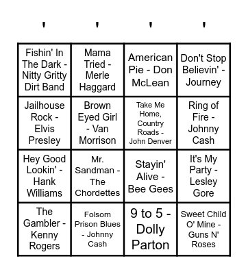 Music Bingo Card