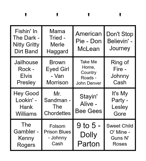Music Bingo Card