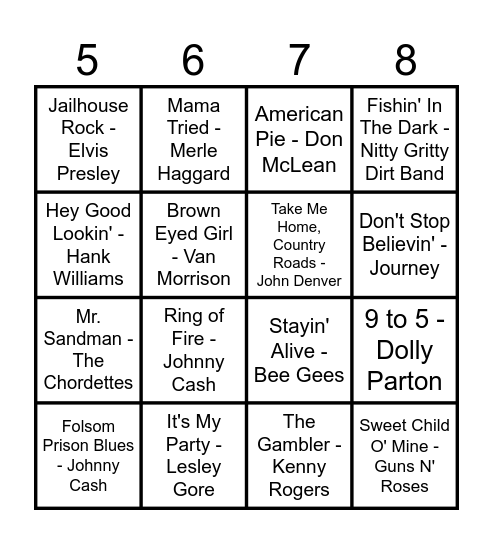 Music Bingo Card
