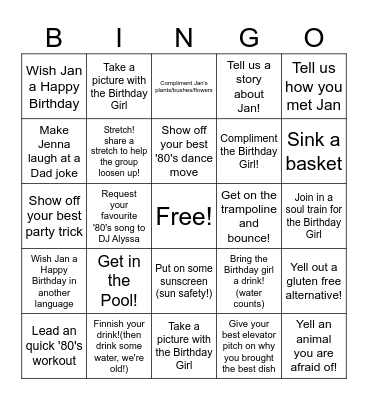 Still Sweating to the Oldies at 65 Bingo Card